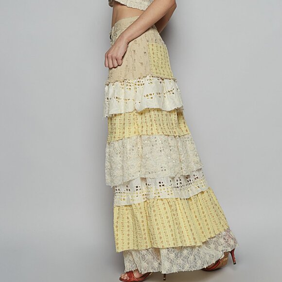 LAST ONE - POL Cream Mix Multi Tiered Lace Detail Maxi Skirt - NWT - Picture 6 of 7